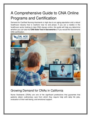 Accredited CNA Programs Online in California – 100% Online Options