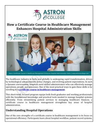 How a Certificate Course in Healthcare Management Enhances Hospital Administration Skills