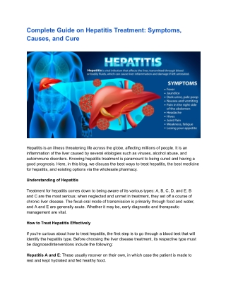 Complete Guide on Hepatitis Treatment: Symptoms, Causes, and Cure