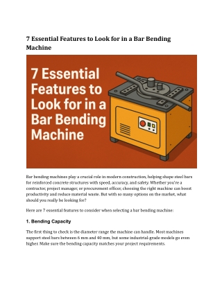 7 Essential Features to Look for in a Bar Bending Machine