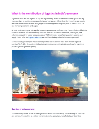 What is the contribution of logistics in India's economy