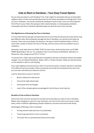 Cab on Rent in Haridwar – Your Easy Travel Option