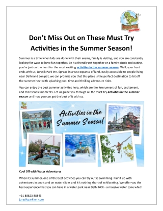 Don’t Miss Out on These Must Try Activities in the Summer Season!