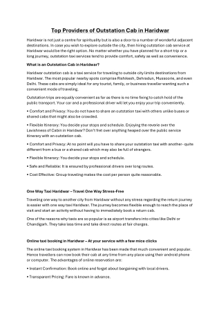 Top Providers of Outstation Cab in Haridwar