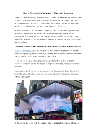 How to Choose the Right Outdoor LED Screen for Advertising