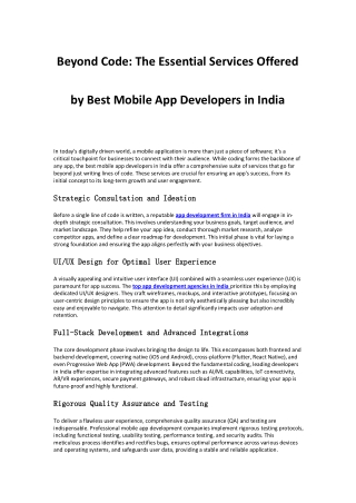 Beyond Code The Essential Services Offered by Best Mobile App Developers in India