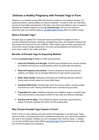 Embrace a Healthy Pregnancy with Prenatal Yoga in Pune