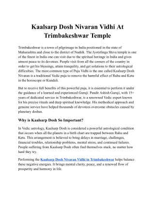 Kaalsarp Dosh Nivaran Vidhi At Trimbakeshwar Temple