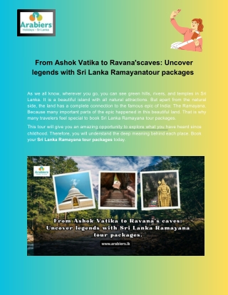 From Ashok Vatika to Ravana'scaves Uncover legends with Sri Lanka Ramayanatour packages