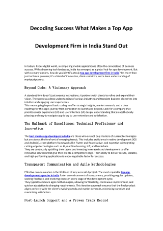 Decoding Success What Makes a Top App Development Firm in India Stand Out
