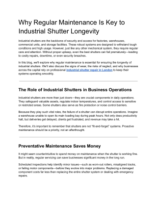 Why Regular Maintenance Is Key to Industrial Shutter Longevity