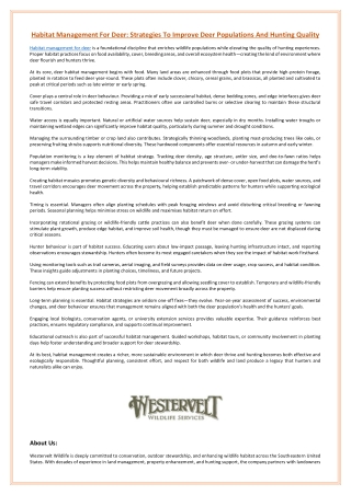 Habitat Management For Deer Strategies To Improve Deer Populations And Hunting Quality