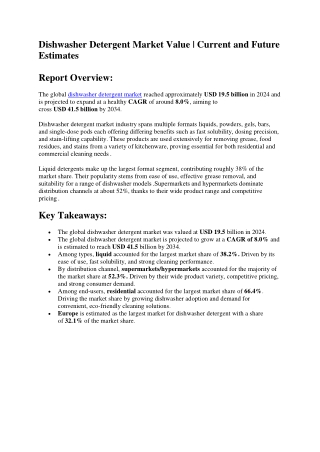 Dishwasher Detergent Market Key Highlights | 2024–2034 Forecast