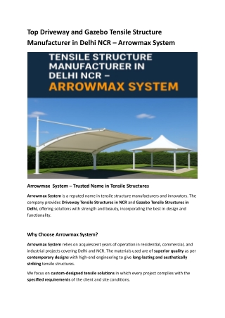 Top Driveway and Gazebo Tensile Structure Manufacturer in Delhi NCR