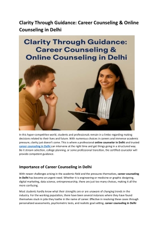 Clarity Through Guidance - Career Counseling & Online Counseling in Delhi