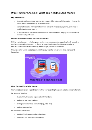 Wire Transfer Checklist-What You Need to Send Money