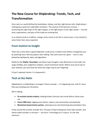 The New Course for Shipbroking Trends