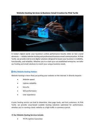 Website Hosting Services & Business Gmail Creation by Pink Turtle