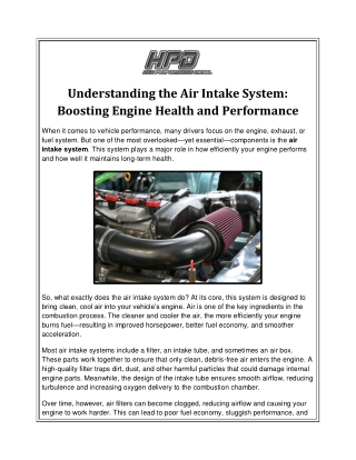 Understanding the Air Intake System Boosting Engine Health and Performance