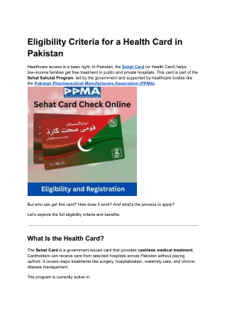Eligibility Criteria for a Health Card in Pakistan