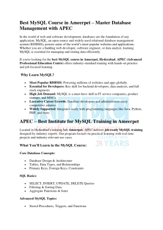 Best MySQL Course in Ameerpet