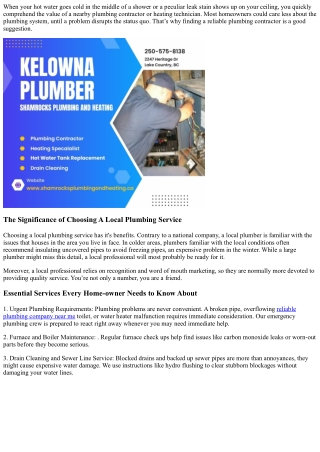 Shamrocks Plumbing and Heating Inc, Kelownas Preferred Plumbing Specialist