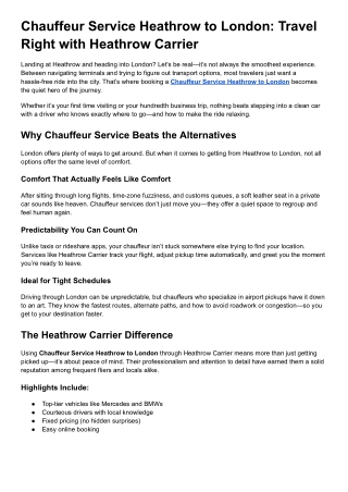 Chauffeur Service Heathrow to London Travel Right with Heathrow Carrier