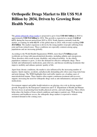 Orthopedic Drugs Market on Upward Trajectory Due to Personalized Treatment