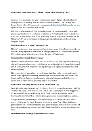 Your Future Starts Here Vertex District – Hyderabad’s Next Big Thing