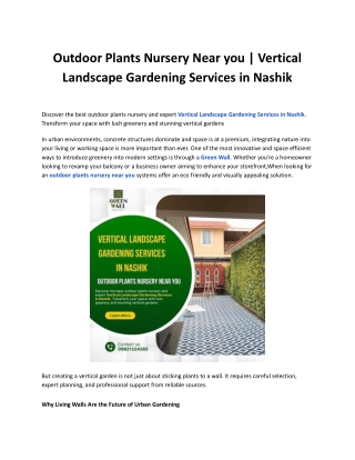 Outdoor Plants Nursery Near you _ Vertical Landscape Gardening Services in Nashik
