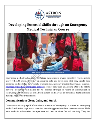 Developing Essential Skills through an Emergency Medical Technician Course