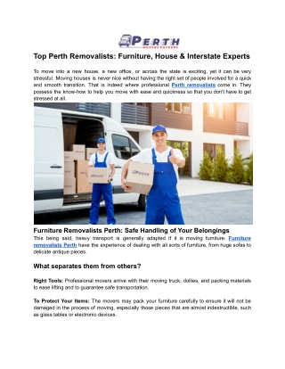 Professional Perth Removalists for Every Move