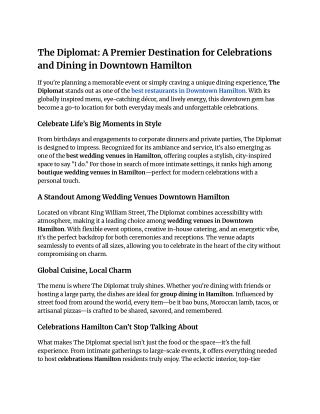 The Diplomat – One of the Best Restaurants in Hamilton with Globally Inspired Cu