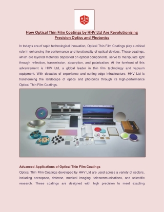 How Optical Thin Film Coatings by HHV Ltd Are Revolutionizing Precision Optics and Photonics