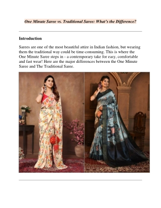 One Minute Saree vs. Traditional Saree - What is the Difference