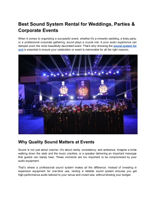 Best Sound System Rental for Weddings, Parties & Corporate Events