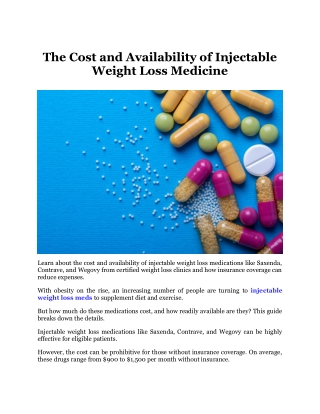 The Cost and Availability of Injectable Weight Loss Medicine
