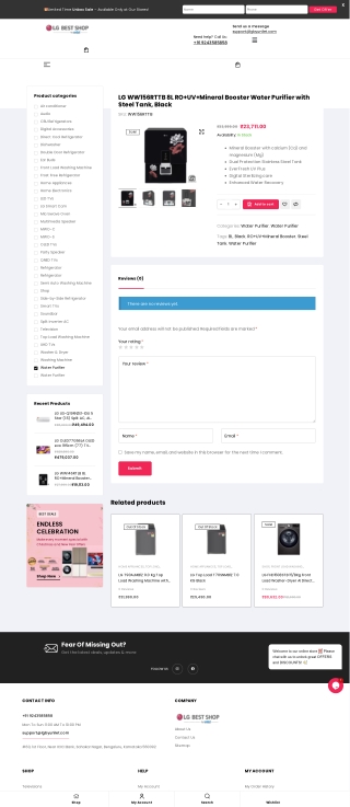 LG WW156RTTB 8L RO UV Mineral Booster Water Purifier with Steel Tank, Black - LGbyUnilet