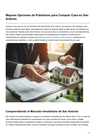 Mejores Opciones de Préstamos para Comprar Casa en San Antonio