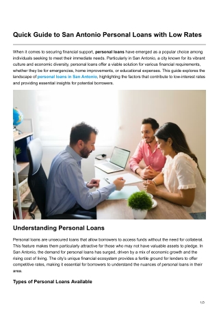 Quick Guide to San Antonio Personal Loans with Low Rates