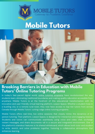 Breaking Barriers in Education with Mobile Tutors’ Online Tutoring Programs