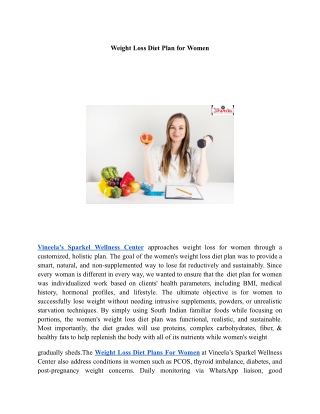 Weight Loss Diet Plan for Women | Vineela’s Sparkel Wellness Center