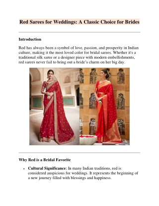 Red Sarees for Weddings - A Classic Choice for Brides