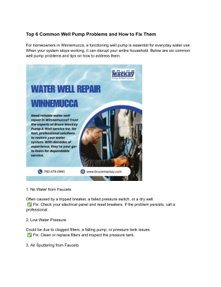 Top 6 Common Well Pump Problems and How to Fix Them