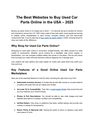 The Best Websites to Buy Used Car Parts Online in the USA – 2025
