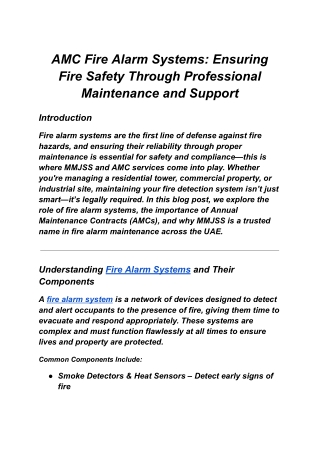 AMC Fire Alarm Systems_ Ensuring Fire Safety Through Professional Maintenance and Support
