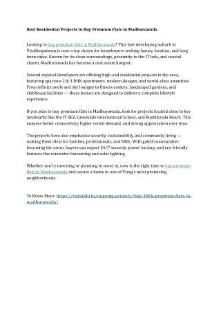 Best Residential Projects to Buy Premium Flats in Madhurawada