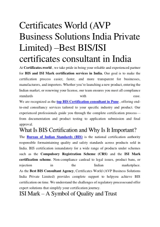 BIS ISI Mark Certificate
