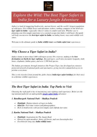 Explore the Wild: The Best Tiger Safari in India for a Luxury Jungle Adventure