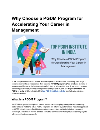 Why Choose a PGDM Program for Accelerating Your Career in Management